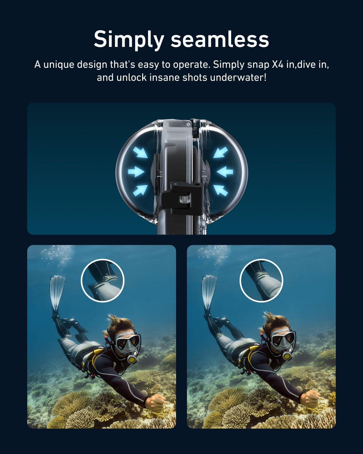 TELESIN Insta 360 X4 Invisible Dive Case, 50m/164ft Waterproof Case Protective Underwater Diving Housing Shell for Insta 360 X4 with Bracket Accessories