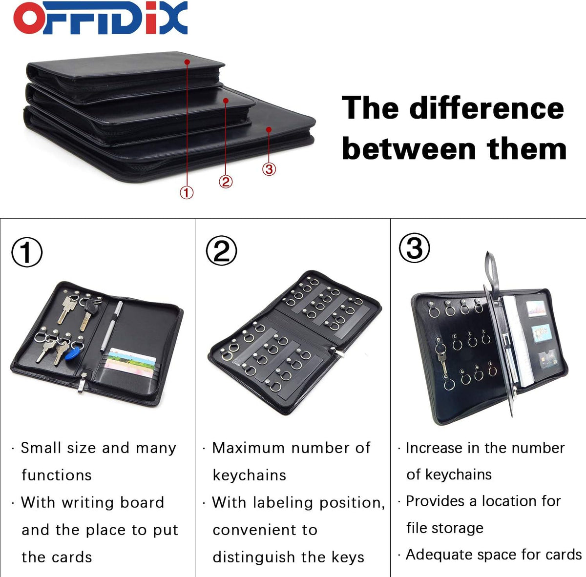 OFFIDIX Portable Zippered Key Case,Leather Portable Key Cabinet 24 Key Hooks Key Organizer,Manager & Landlord Key Holder, Business Padfolio for Real Estate Sales,Hotel Executives, Car Service