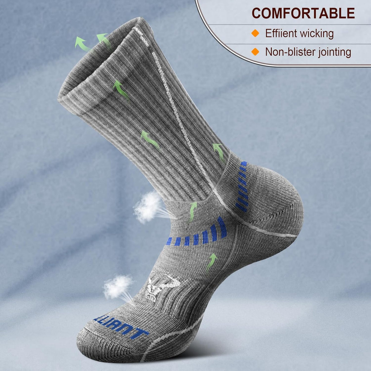 BULLIANT Compression Socks for Men 6Pairs, Athletic Crew Socks Cushioned For Men Sports Running-Arch Support