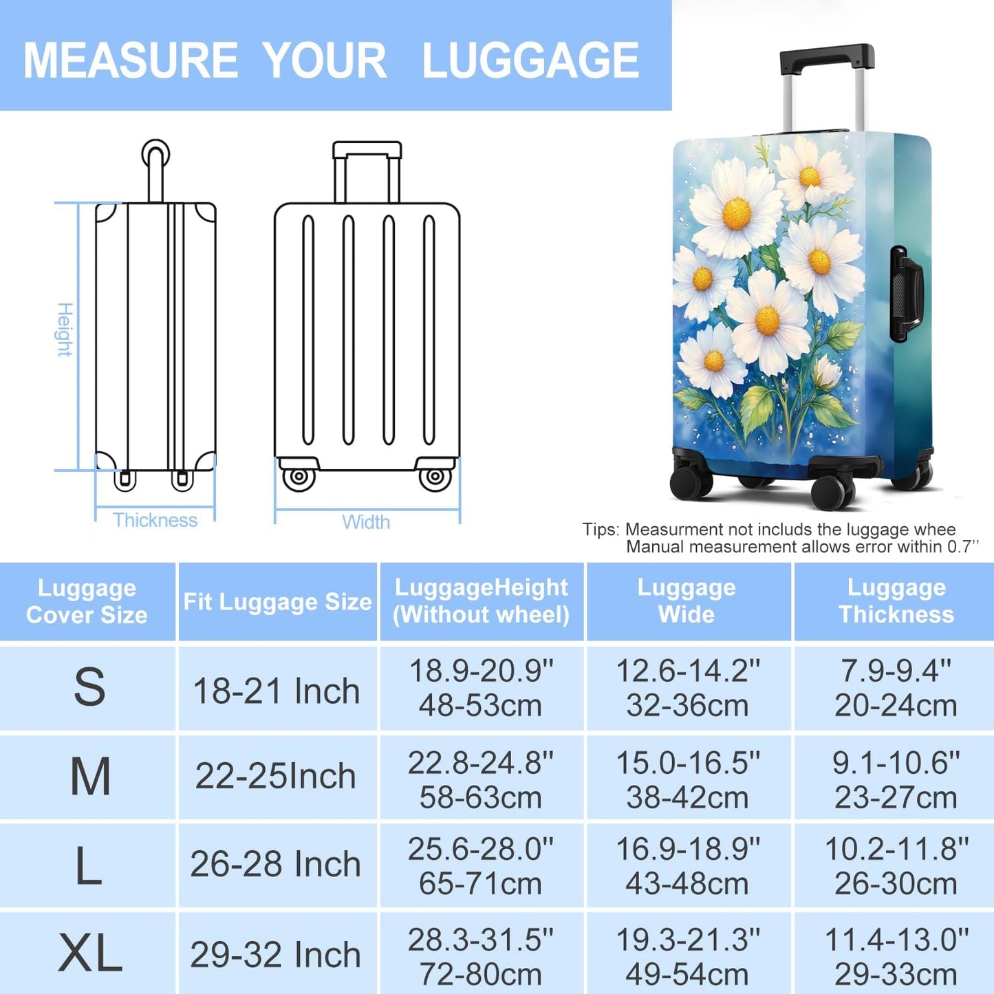 Luggage Cover Washable Suitcase Protector Anti-Scratch,Stretchable Fit for 20-34Inch Luggage Durable Travel Bag Cover with Zipper Closure (Flower-2, S(fits 20-22inch suitcase))
