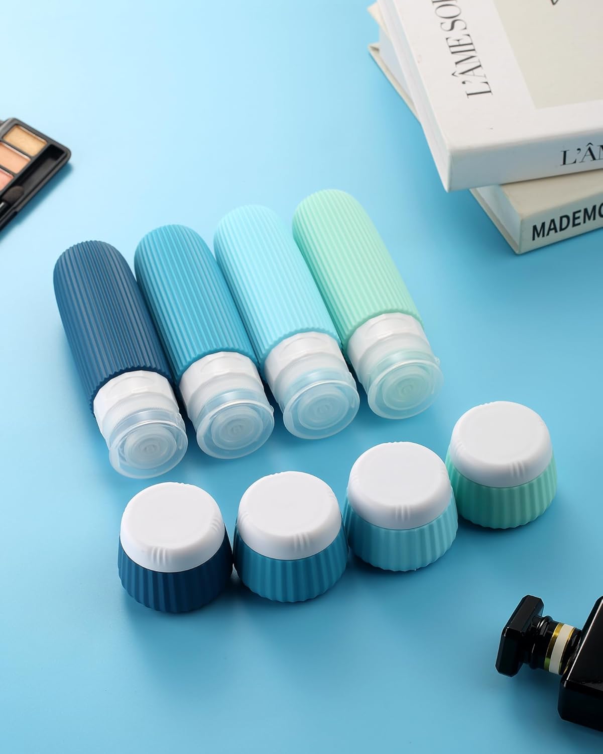 Travel Bottles for Toiletries 8 Pack, Tsa Approved Travel Size Toiletries 3 oz, Containers for Toiletries, with Clear Bag, Leak Proof Silicone Squeezable Essentials Creams Jars
