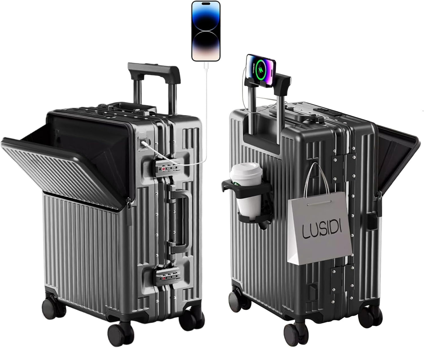 Hard Shell Luggage 20 Inch Travel Suitcase, 22x14x9 Airline Approved with TSA Lock, ABS Aluminum Frame, Lightweight Travel Luggage 20'' 24'' 26'' Carry-on Luggage (Upgraded Grey, 20 Inch)