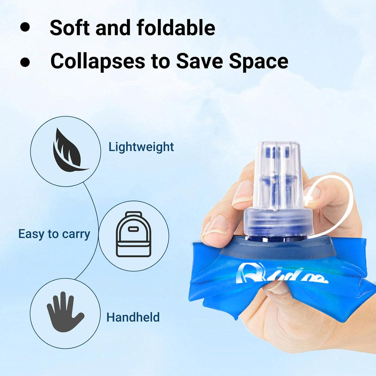 Qidoe 2 Pack Running Vest Soft Flask, 17oz/500ml BPA-Free TPU Collapsible Soft Water Bottle for Hydration Pack, Running Vest, Folding Water Bottles for Hiking Cycling Climbing