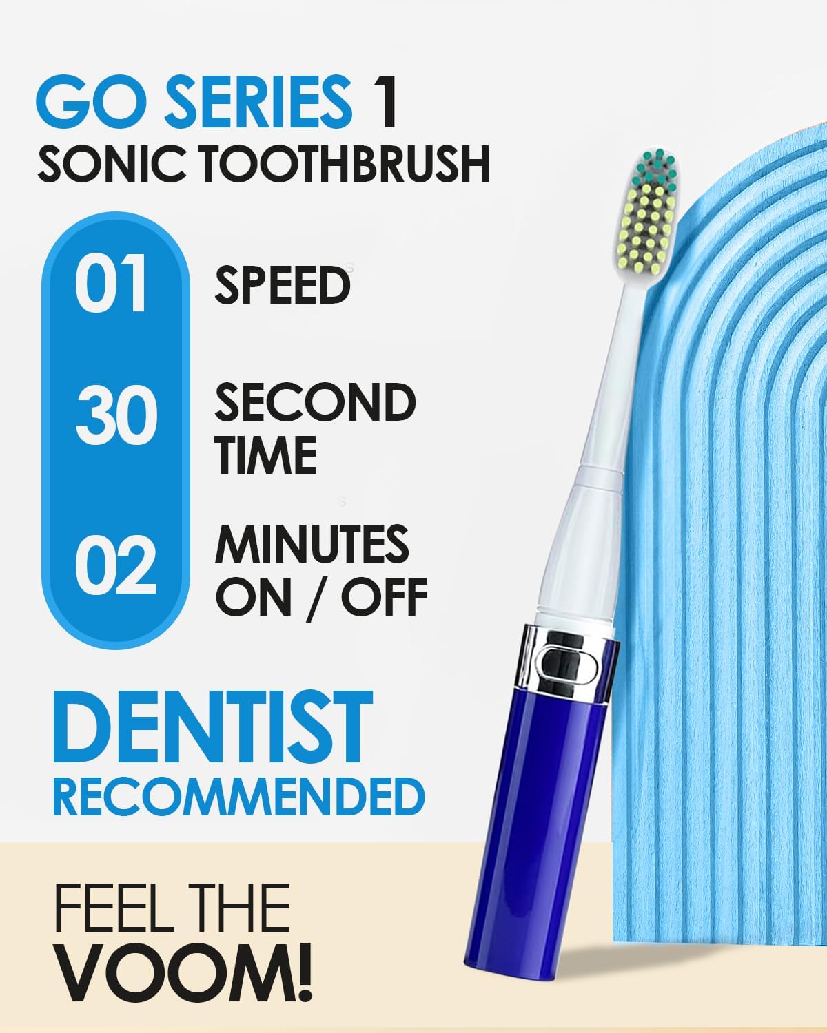 Voom Sonic Go 1 Series Travel Electric Toothbrush | Travel Toothbrushes - Battery Operated Toothbrush for Adults & Kids, Dentist Recommended Toothbrush, Portable w/ 2 Minute Timer (Royal Blue)
