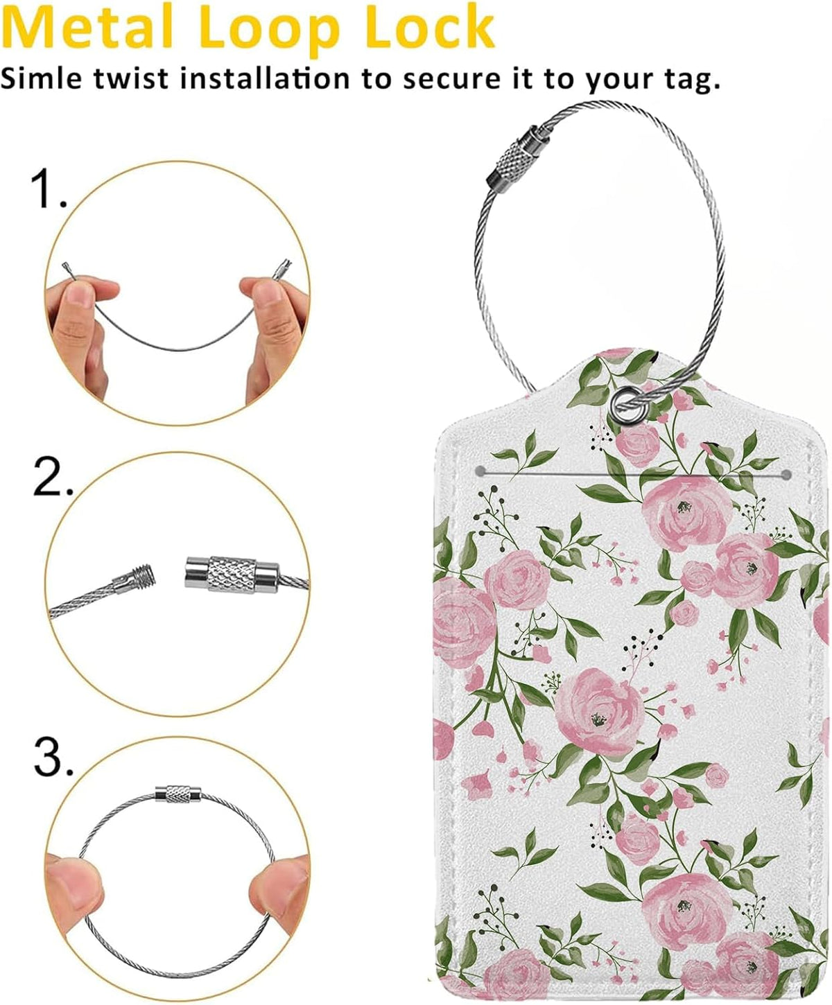 Watercolor Floral 2-Pack Luggage Tags for Suitcases,Leather Baggage Tag with Loop, Tags Private Name ID Labels for Women Girl Men Boys Travel Baggage Suitcase