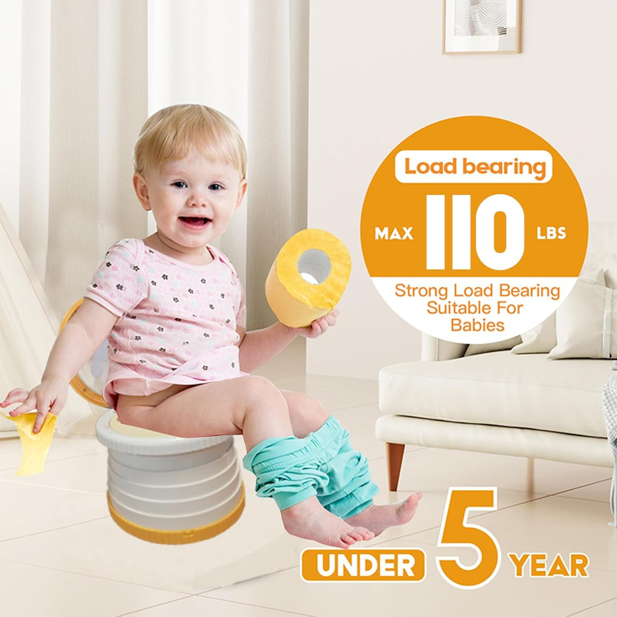 SunnySmile Portable Toilet for Kids,Portable Potty Seat for Toddler Travel,travel potty with Travel Bag, Applicable to Camping, Indoor/Outdoor Use, includes 75 Replacement Bags