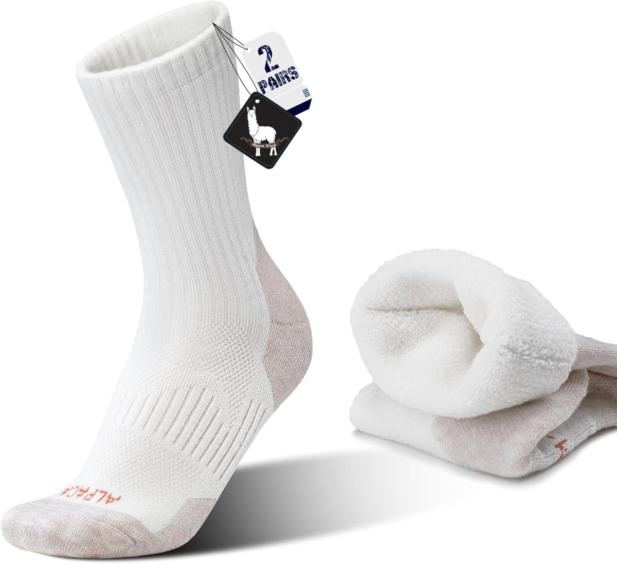 Alpaca Wool Hunting Socks 2 pairs for Men Women, Thermal Warm Compression Thick Winter Cushioned Hiking Boot Moisture Wicking