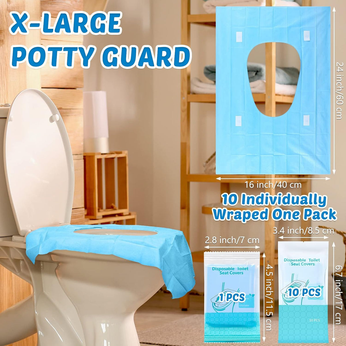 Yahenda 200 Pack Toilet Seat Covers Disposable Extra Large Individually Wrapped Toilet Seat Cover for Adults and Kids Potty Training Waterproof Travel Potty Seats Mats for Kids Adults Public Bathroom