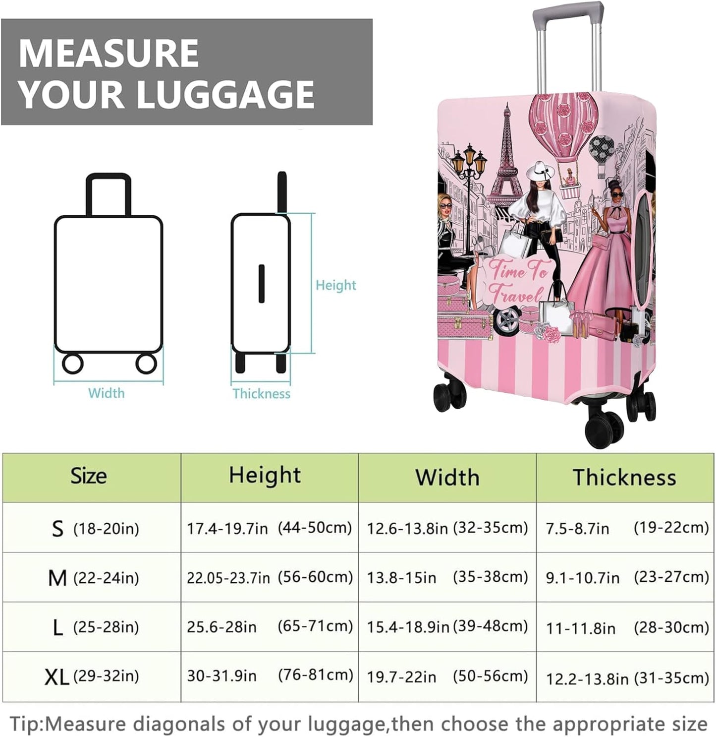 Travel Luggage Cover Suitcase Protector Fits 18-32 Inch Wheel Covers PatternedTravel Related Items Flower Luggage Protector Elastic XL