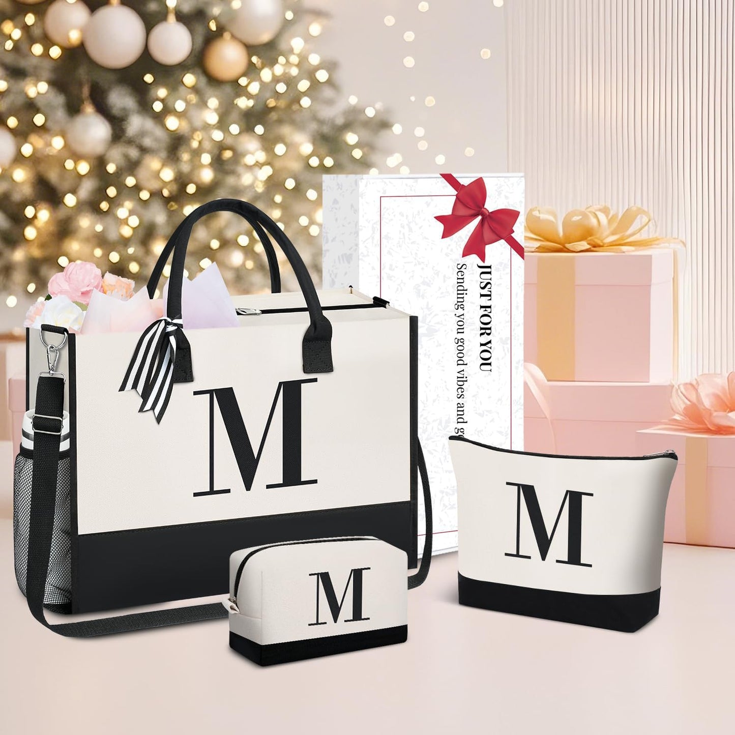BAGAIL Initial Tote Bag, Personalized Birthday Gifts for Women, Teacher, Friends, Mom, Wedding, Monogrammed Beach Bag