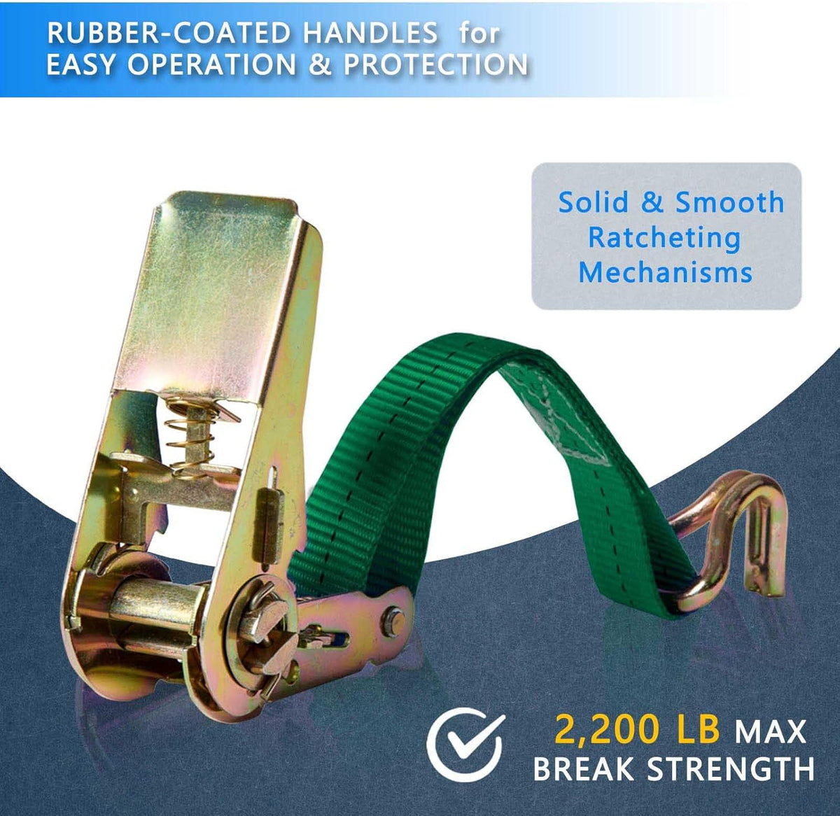 Ratchet Straps (4-Pack), 1 Inch x 16.4 Feet (2200lb Break Strength) with Sturdy Metal Hooks, 1x Work Gloves, Heavy Duty Tie Down Straps for Truck, Cargo Trailer, Motorcycle, Luggage, Moving (Green)