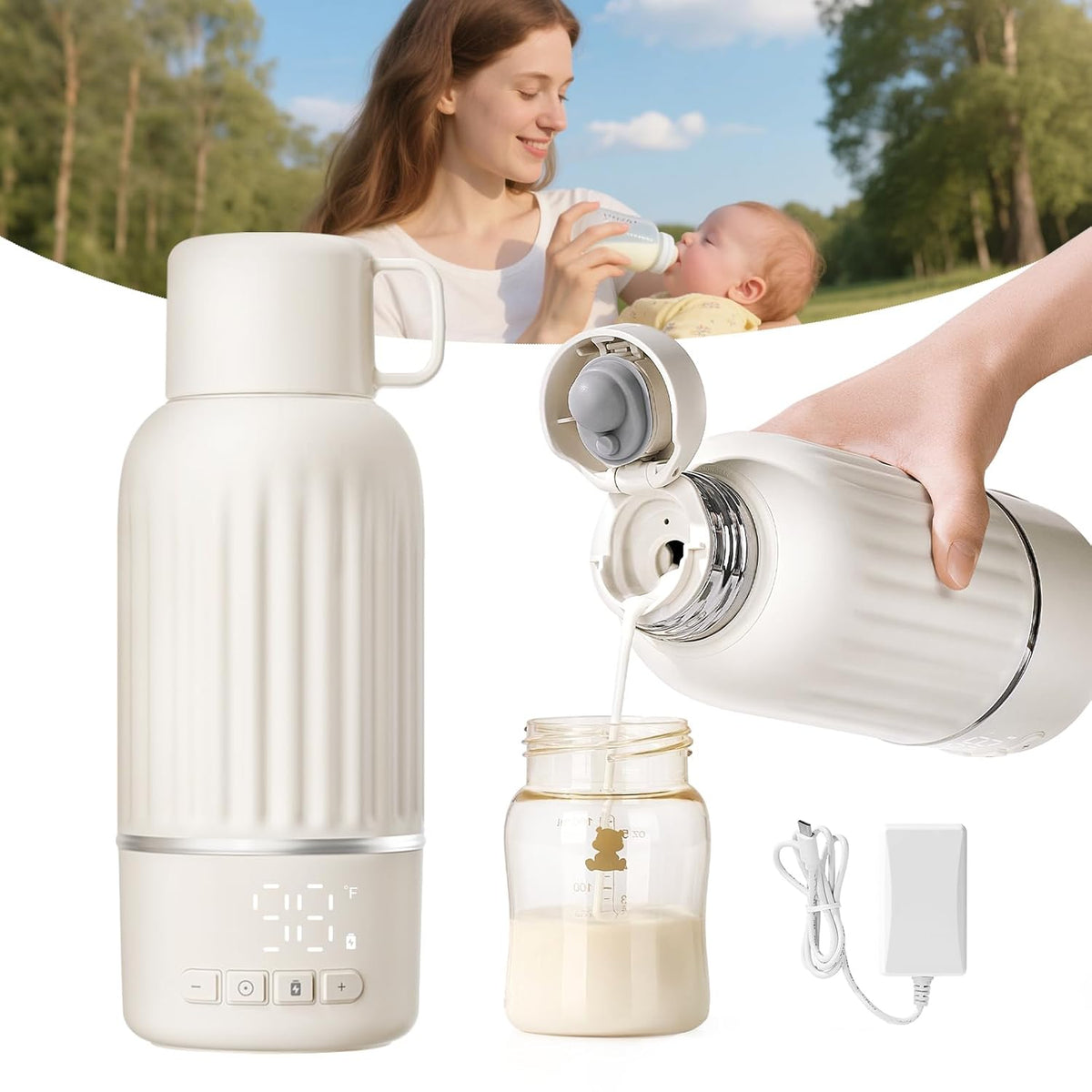 Snow Bear Portable Bottle Warmer for Travel, Fast Heating in 2.5 Mins for Breast Milk, 10200mAh Battery with LED Display, 17oz Large Capacity, Baby Bottle Warmer with Precise Temperature Control(5076)