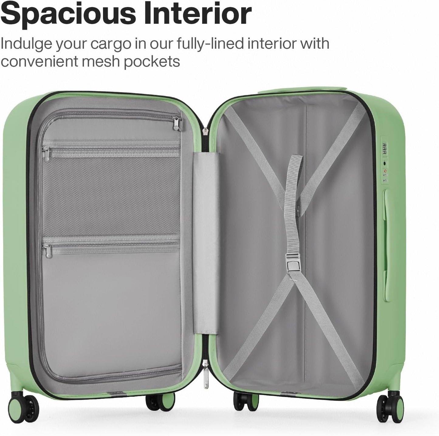 mixi 24 Inch Checked Luggage PC Hardshell Suitcases with Wheels for Travel Woman Men, Avocado Green