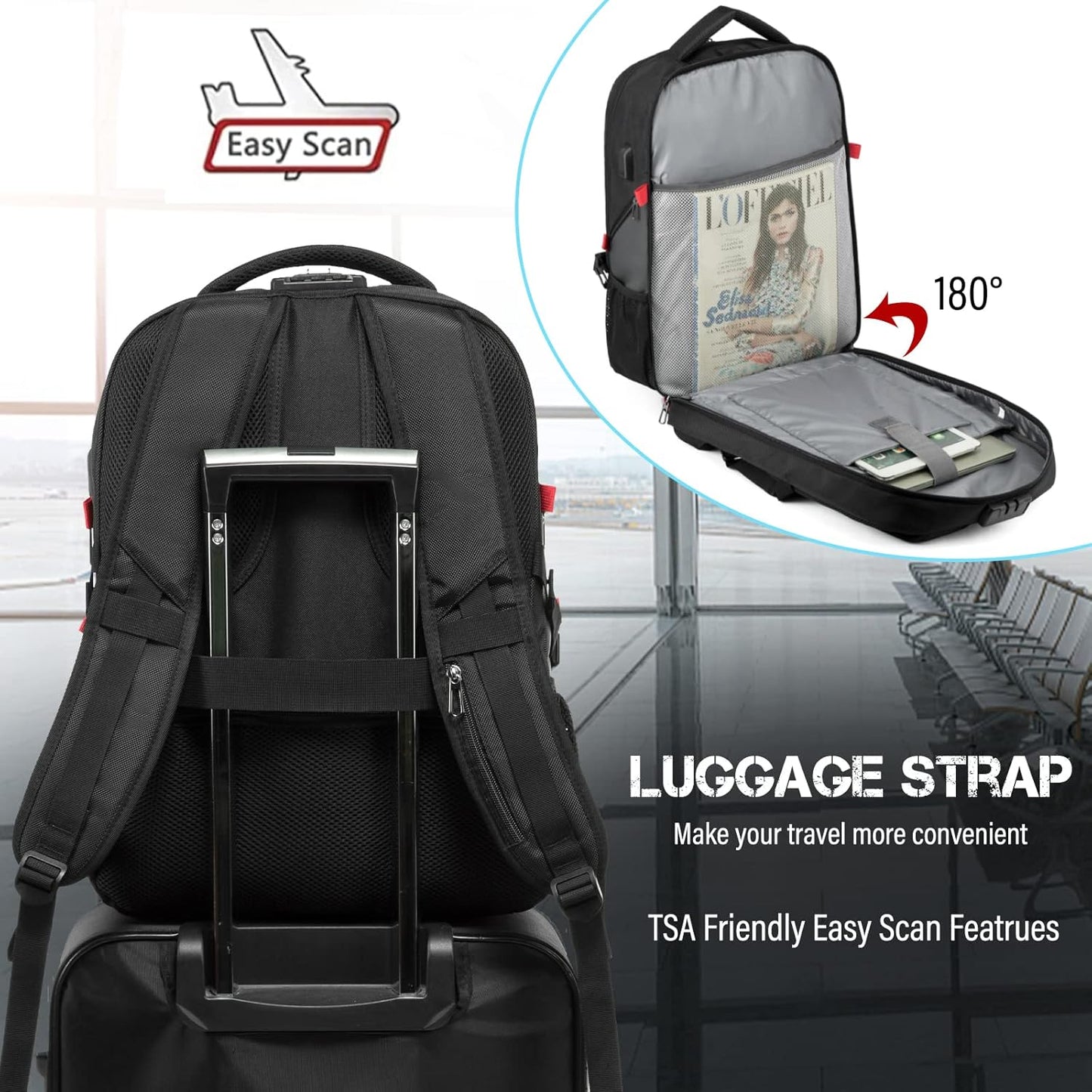 LOVEVOOK 17 inch Travel Laptop Backpack, DarkGrey, Waterproof, Anti-Theft with Lock, USB Charging Port, Large Capacity, Multi-Purpose