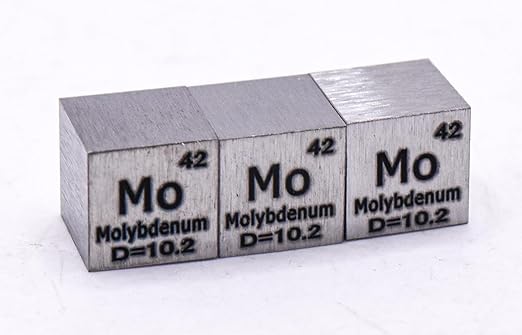 0.39" 10mm Molybdenum Metal Cube Mo up to 99.9% Pure Periodic Table Element Engraved Density Collection Science Education Display Block Cube + Acrylic Case Box - 1PC