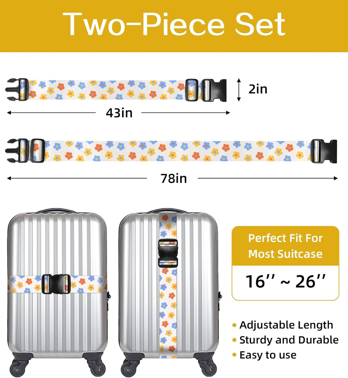 Luggage Straps for Suitcases Travel Belt Luggage Band Heavy Duty Traveling Luggage Identifier Cute Women Girls Unique Accesory,