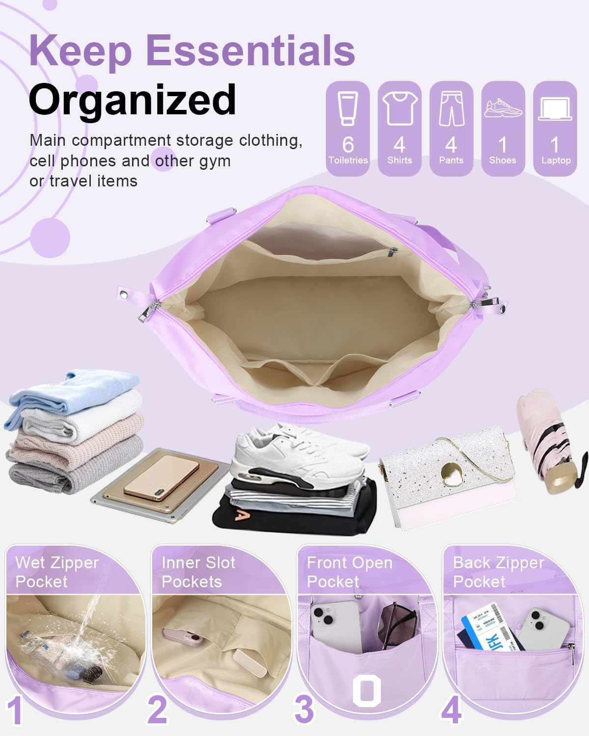 Daughter Niece Gifts for Teen Girl Kids, Initial Travel Duffel Bag Sports Gym Bag Personalized Gifts Weekender Bag，Monogram Overnight Bag Cute Dance Bag Birthday Bridesmaid Gifts for Women(Purple, O)