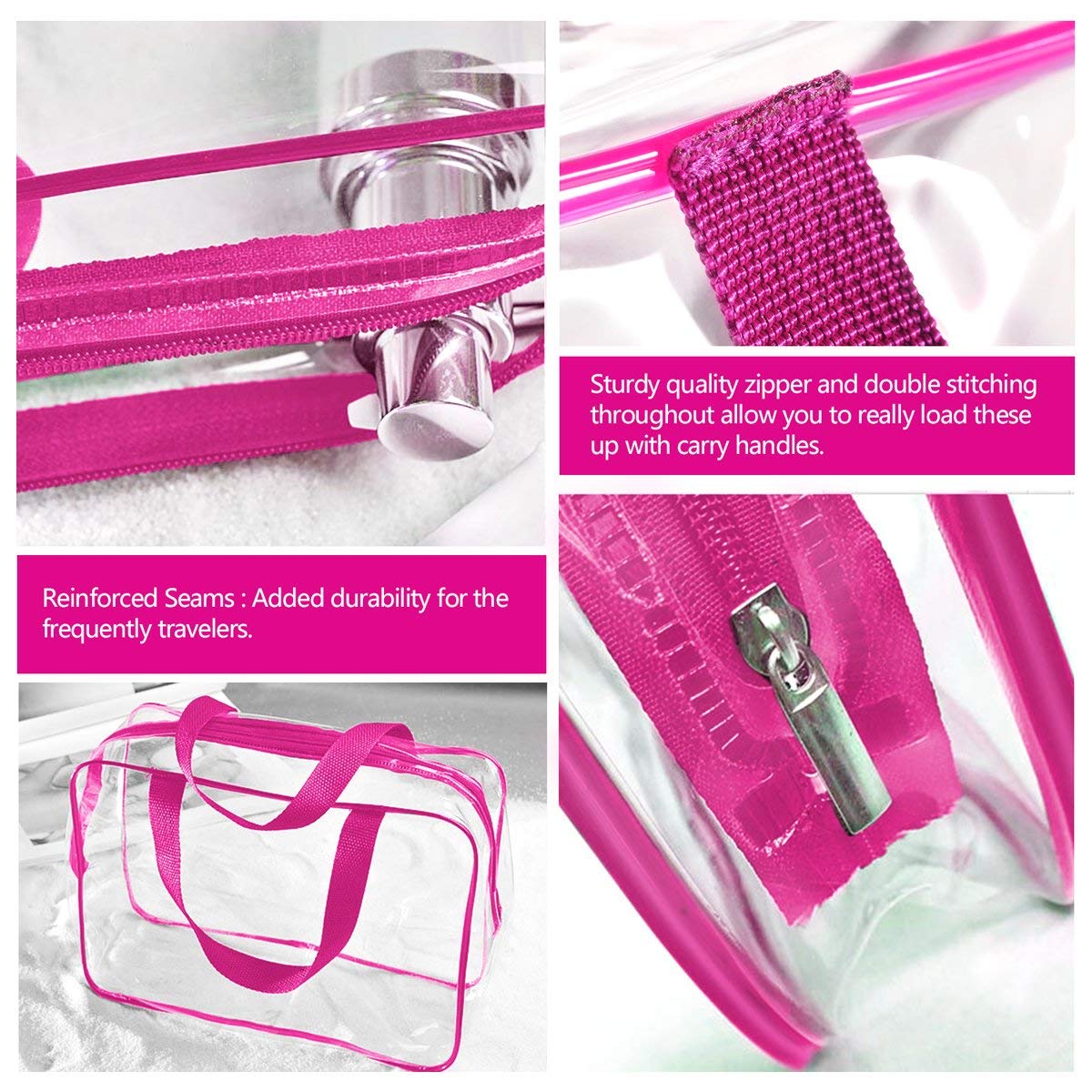 5Pcs Crystal Clear PVC Travel Toiletry Bag Kit for Women Men, Waterproof Vinyl Packing Organizer Storage Bags with Zipper Handle Straps, Cosmetic Pouch Carry on Airport Airline Compliant Bag Handbag