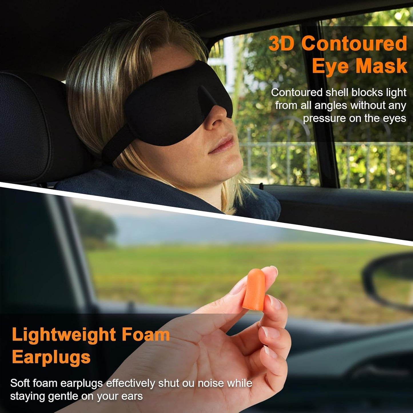 Travel Pillow - Hooded Neck Pillow Airplane Memory Foam Filling for Plane, Office, Cars Sleeping, Road Trip, Long Flights, Portable Plane Accessories, Includes Eye Mask & Earplugs (Light Gray)
