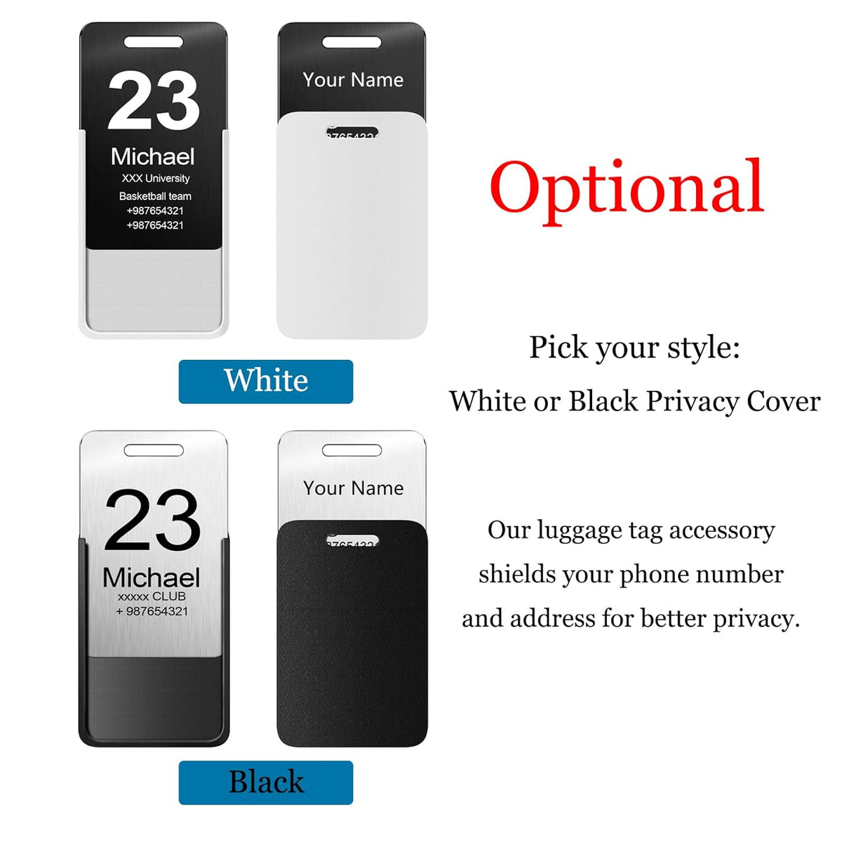 Customized Stainless Steel Luggage Tags: Personalize Your Suitcases, Backpacks, and Bags with Your Text - Custom Initial Text Name ID,Number 2"x3.3"(2 Pack)