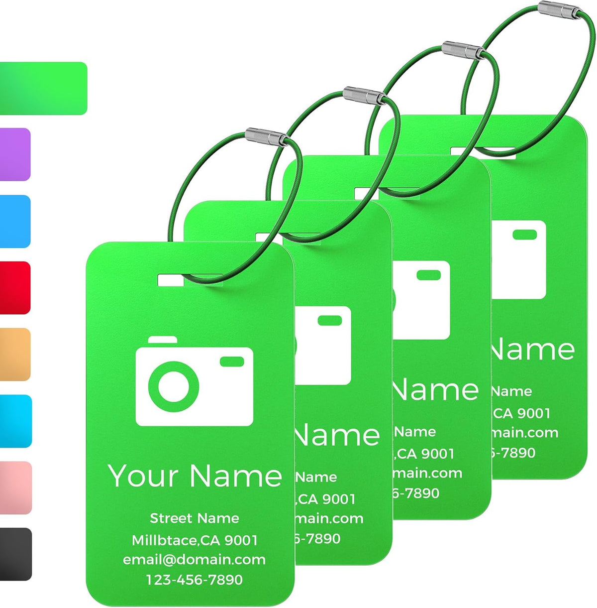 Personalized Luggage Tags, Custom Luggage Tags 4 Pack TSA Approved Double Sided Laser Engraving, Metal Luggage Tag for Suitcases with Stainless Loops, Name Tag for Bags, Backpacks (Green)