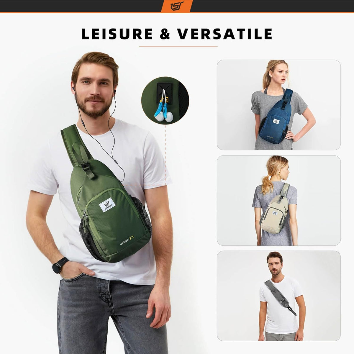 SKYSPER Sling Bag RFID Crossbody Sling Backpack Cross Body Shoulder Bag Travel Hiking Daypack for Women Men