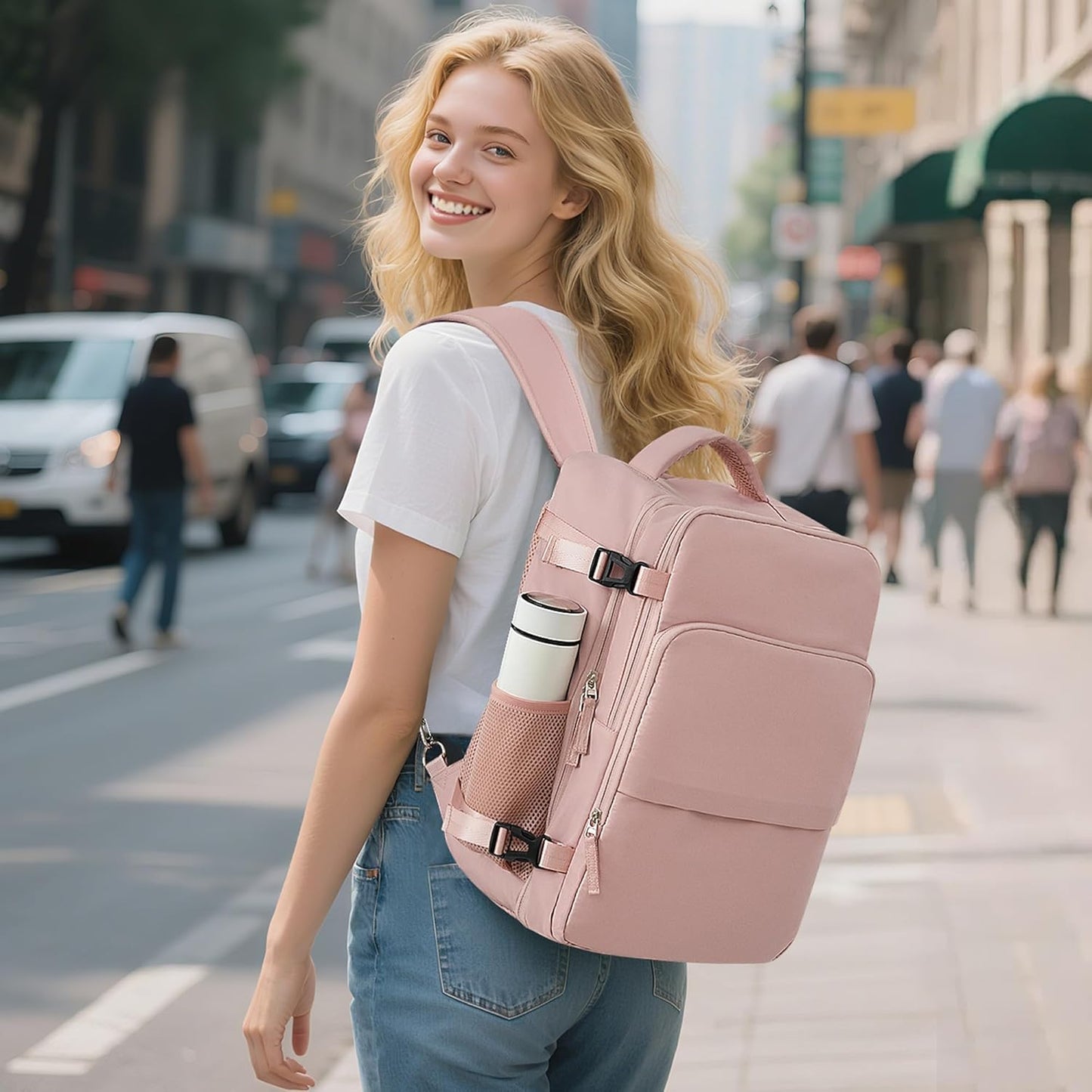 Travel Backpack for Women, Flight Approved Carry On Backpack with USB Charging Hole, Lightweight Travel Bag, Waterproof Causal Bookbag for College, Travel, Work