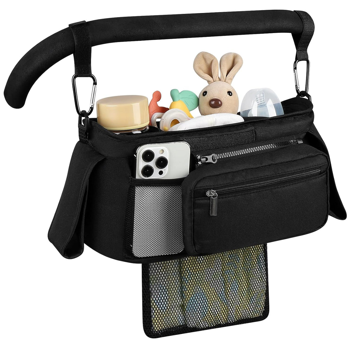 Accmor Universal Stroller Organizer with Insulated Cup Holder Detachable Phone Bag and Shoulder Strap,Stroller Bag Caddy Organizer Fits for Uppababy, Baby Jogger, Britax Strollers