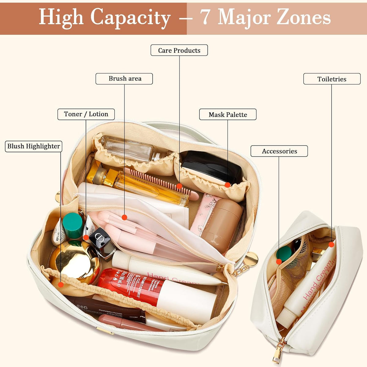 Birthday Gifts for Women Teen Girl, Personalized Initial Makeup Organizer Bag Set, Open Flat Travel Cosmetic Bag With Clear Divider and Handle(Beige,T)