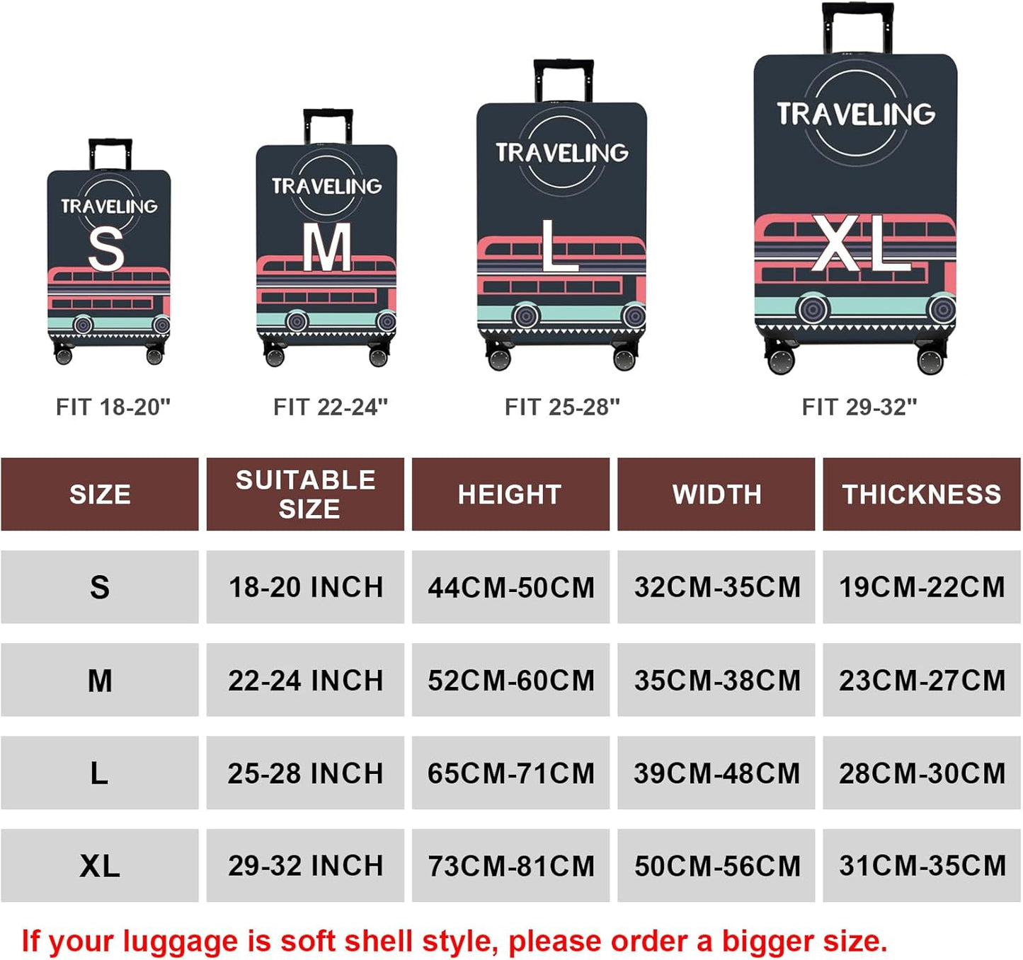 WUJIAONIAO Travel Luggage Cover Baggage Suitcase Cover Protector Skins 18-32 Inch (TRAVELING, XL (for 29-32 inch luggage))