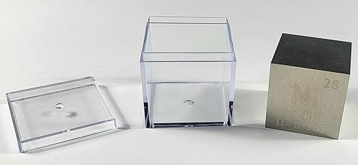 1.5" 38.1mm Nickel Metal Cube Ni up to 99.9% Pure Periodic Table Element Engraved Density Collection Science Education Display Block Cube + Acrylic Case Box - 1PC