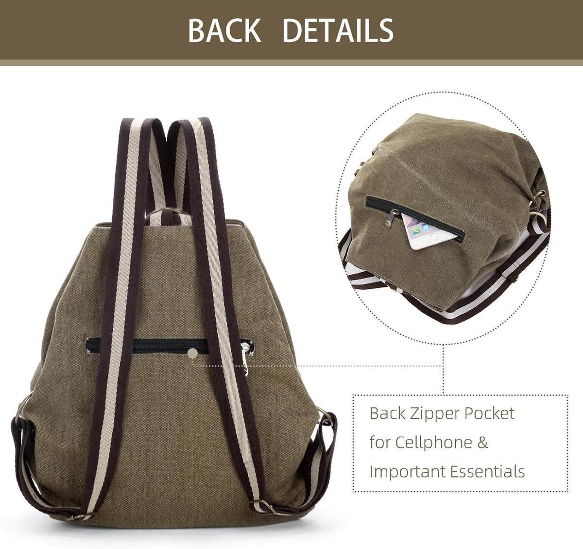 Goodhan Women Canvas Backpack Daypack Casual Shoulder Bag, Vintage Heavy-duty Anti-theft Travel Backpack