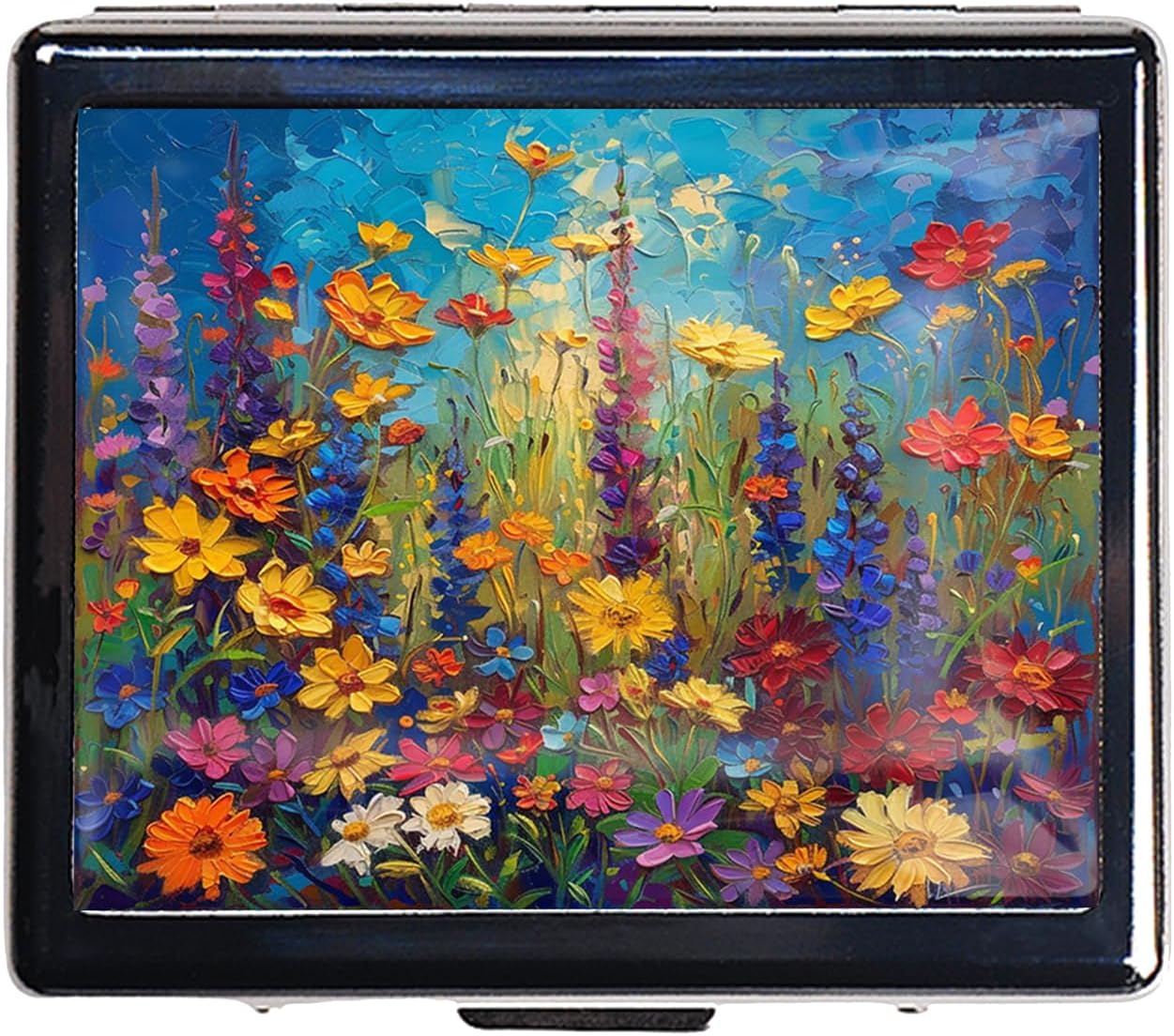Cute and Portable Metal Pill Organizer – 8 Compartments, Elegant Chrome Finish, Ideal for Travel and Daily Use (Vibrant Wildflowers)