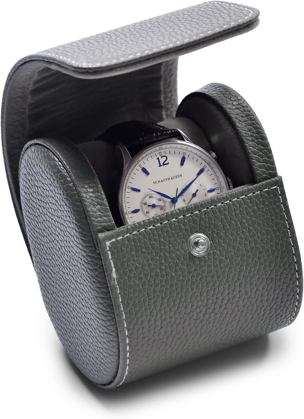 Oirlv Luxury Leather Travel Watch Case - Single Watch Box for Women - Portable Jewelry Storage Roll Organizer (Grey)