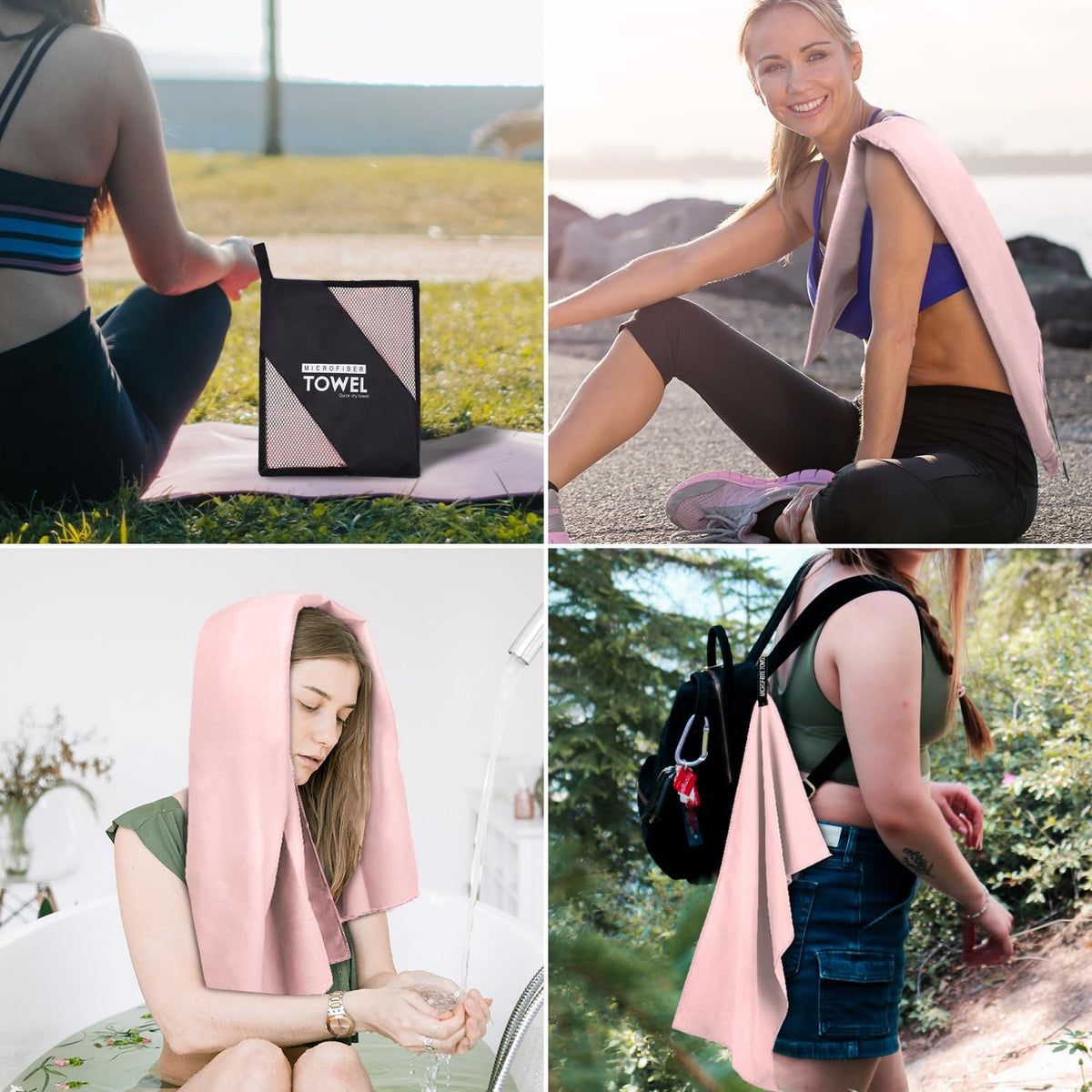 Microfiber Travel Towel, Soft Lightweight Quick Dry Towel, Super Absorbent Compact Travel & Sports & Beach Towels for Camping, Backpack, Gym, Swimming, Yoga, Hiking (S:16"×32" -Pink)
