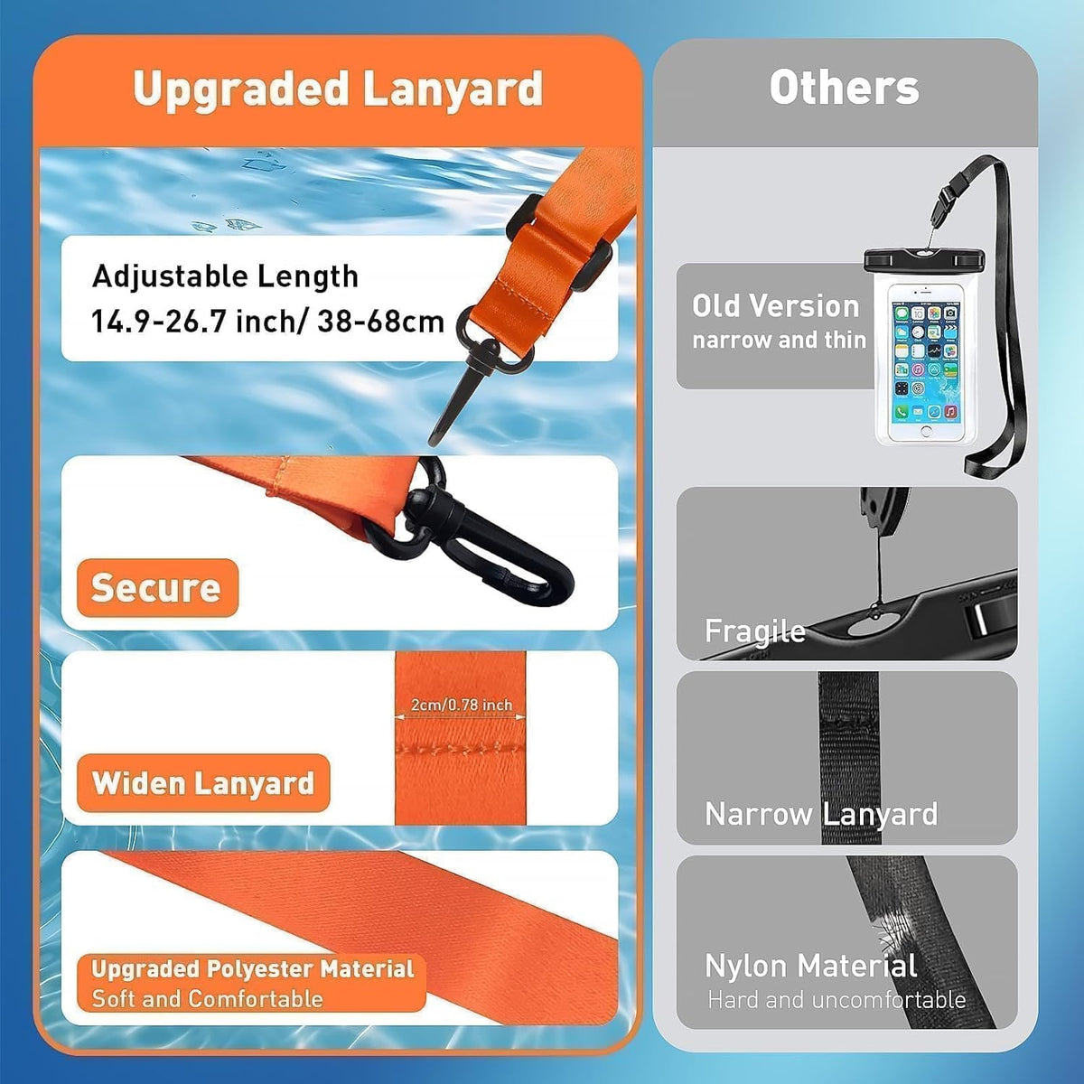 Marine IP68 Universal Waterproof Phone Pouch, Floating Waterproof Phone Case for Cellphone Up to 7", Beach Accessories for Vacation Must Haves, 2 Pack-Black/Hi-Vis Orange