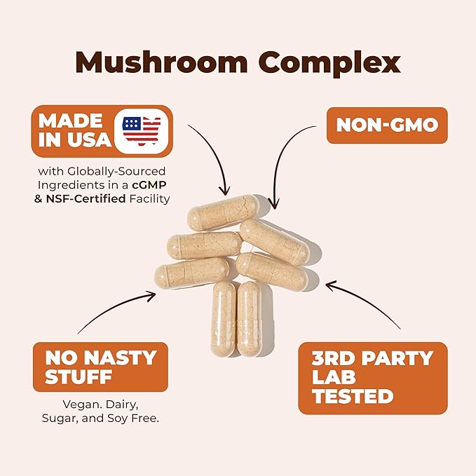 10-in-1 Mushroom Powder Supplement - Lion’s Mane Powder, Reishi Mushroom, Cordyceps, Chaga & more. Mushroom Complex Capsules for Memory, Focus, Immune Support, Energy. 60 Turkey Tail Mushroom Capsules