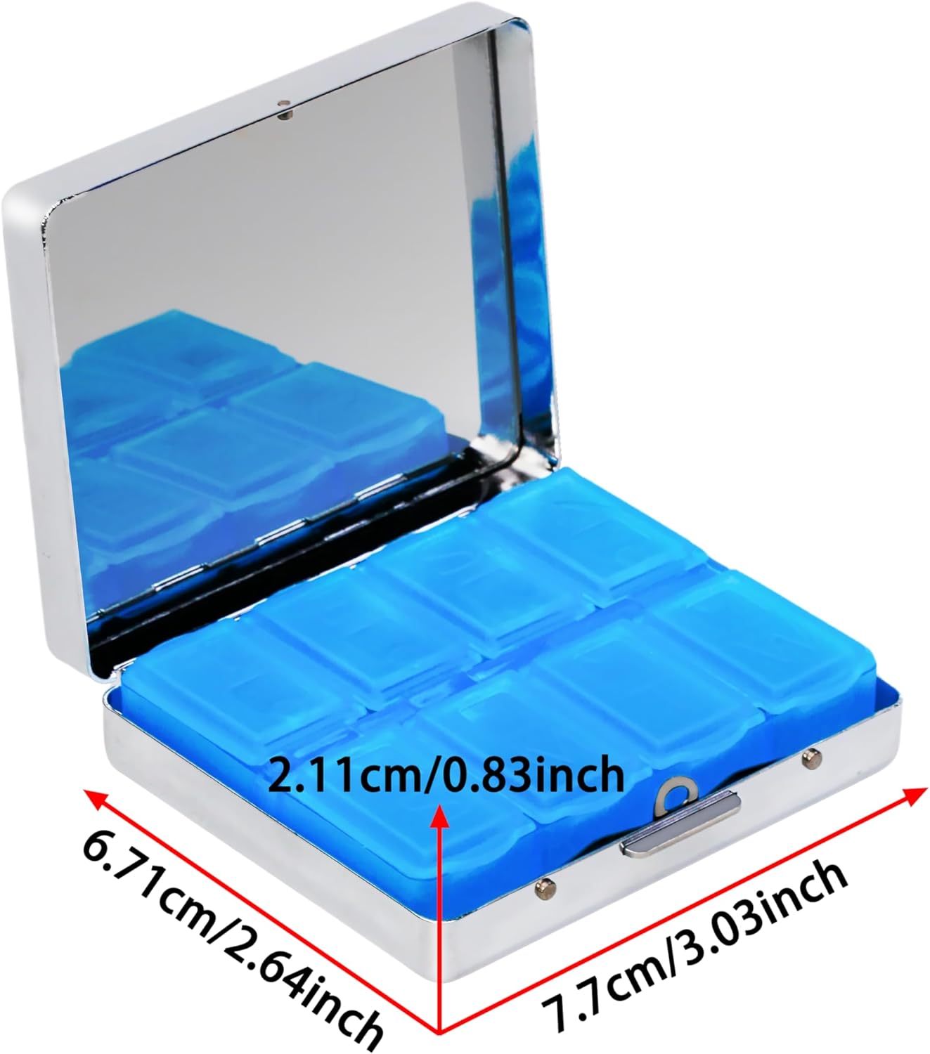 8‑Compartment Metal Pill Box Organizer – Portable Medicine Case 3″×2.6″ | Food‑Grade Dividers | Secure Snap Button Lid | Travel & Gift for Seniors (Toxic Zone)