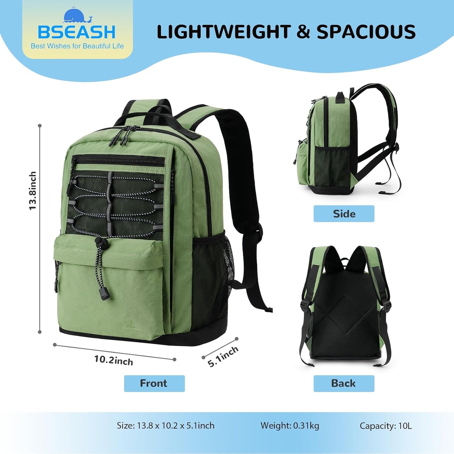 10L Small Size Casual Backpack for Kids Girls Boys Ages 3-9, Mini Waterproof Outdoor Sport Travel Hiking Camping Daypack (Light Pink)