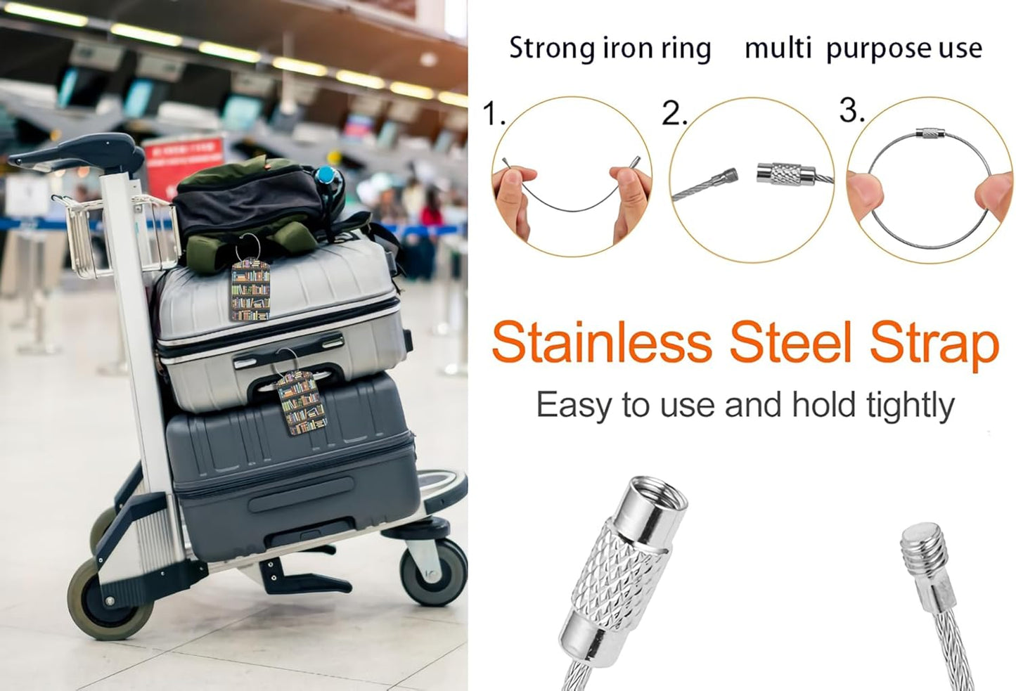 2 Pack Luggage Tags for suitcases Cute Book Luggage Tag, Leather Stainless Steel Loop Label Tag for Men Women Travel Bag Suitcase(Book)