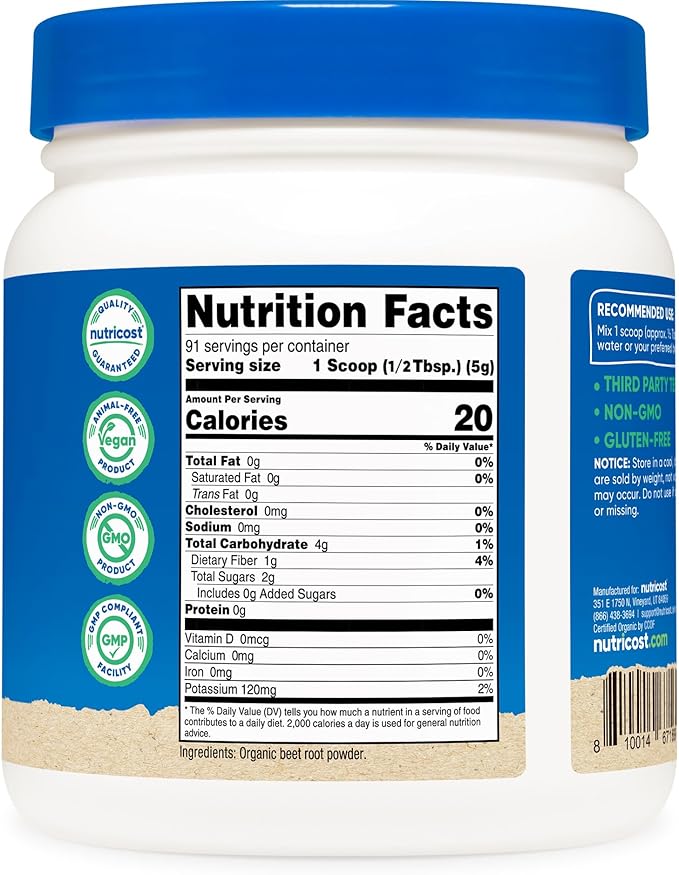 Nutricost Organic Beet Root Powder 1 LB - Vegan, Superfood, Certified USDA Organic
