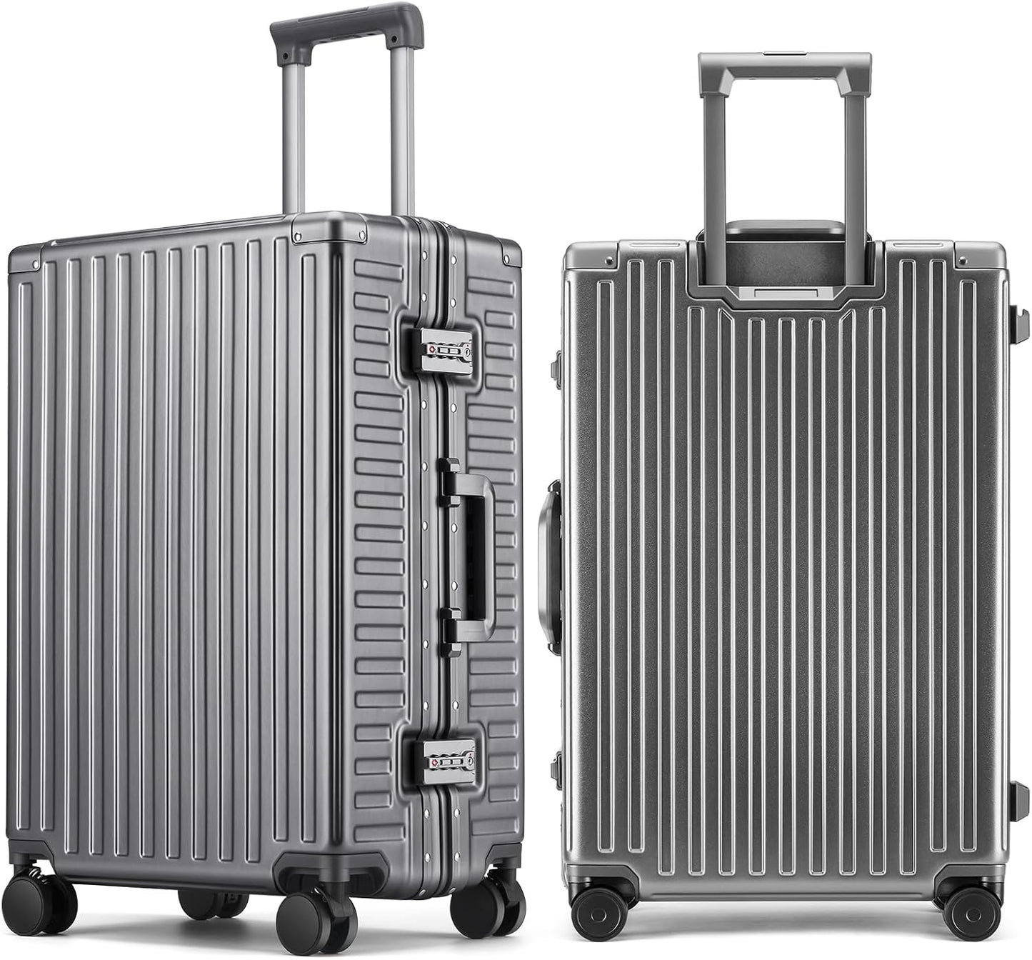 ROAMING Zipperless Luggage 22 Inch with Aluminum Frame, Polycarbonate Trunk-Medium Lightweight Hard Shell Suitcase with Spinner Wheels, Metal Travel Luggage with Double Tsa Locks, gray