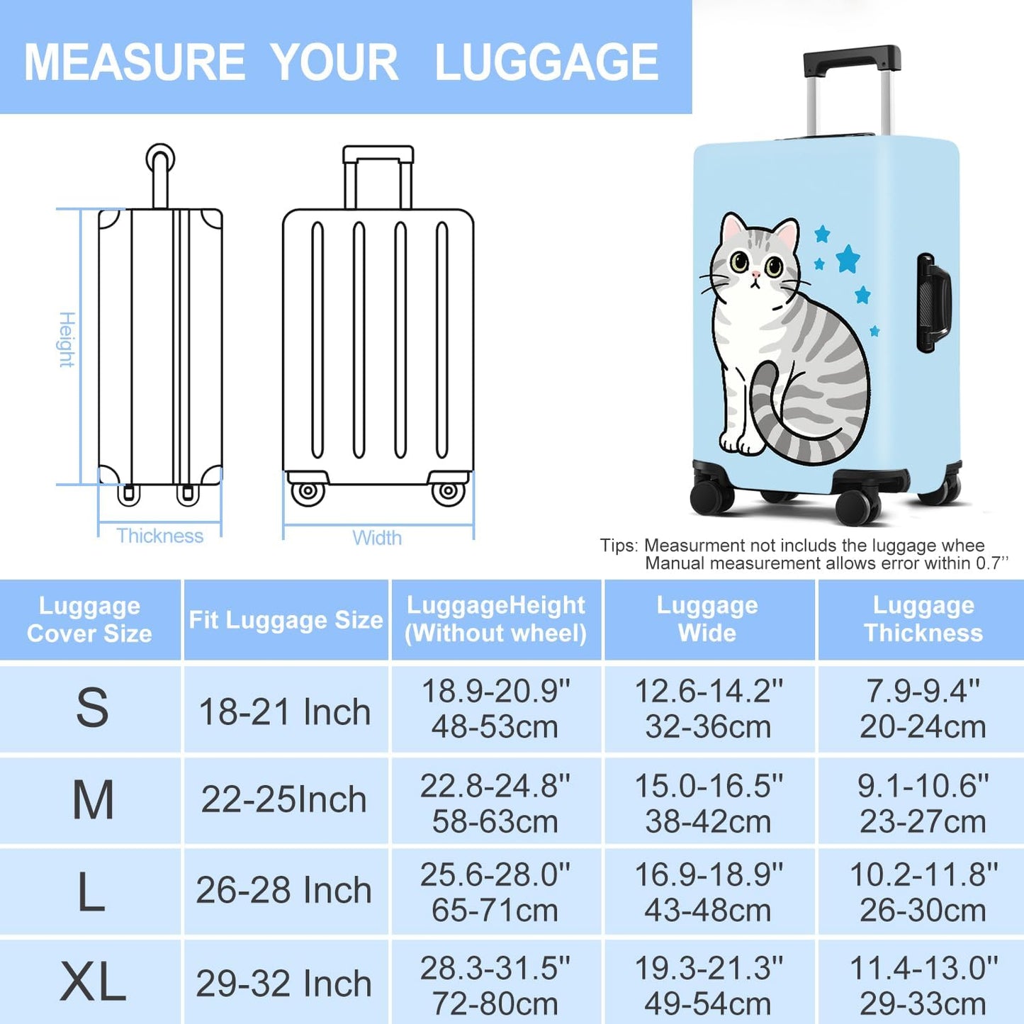 Luggage Cover Washable Suitcase Protector Anti-scratch Suitcase cover Fits 20-34 Inch Luggage (Cat, M(24-26inch suitcase))