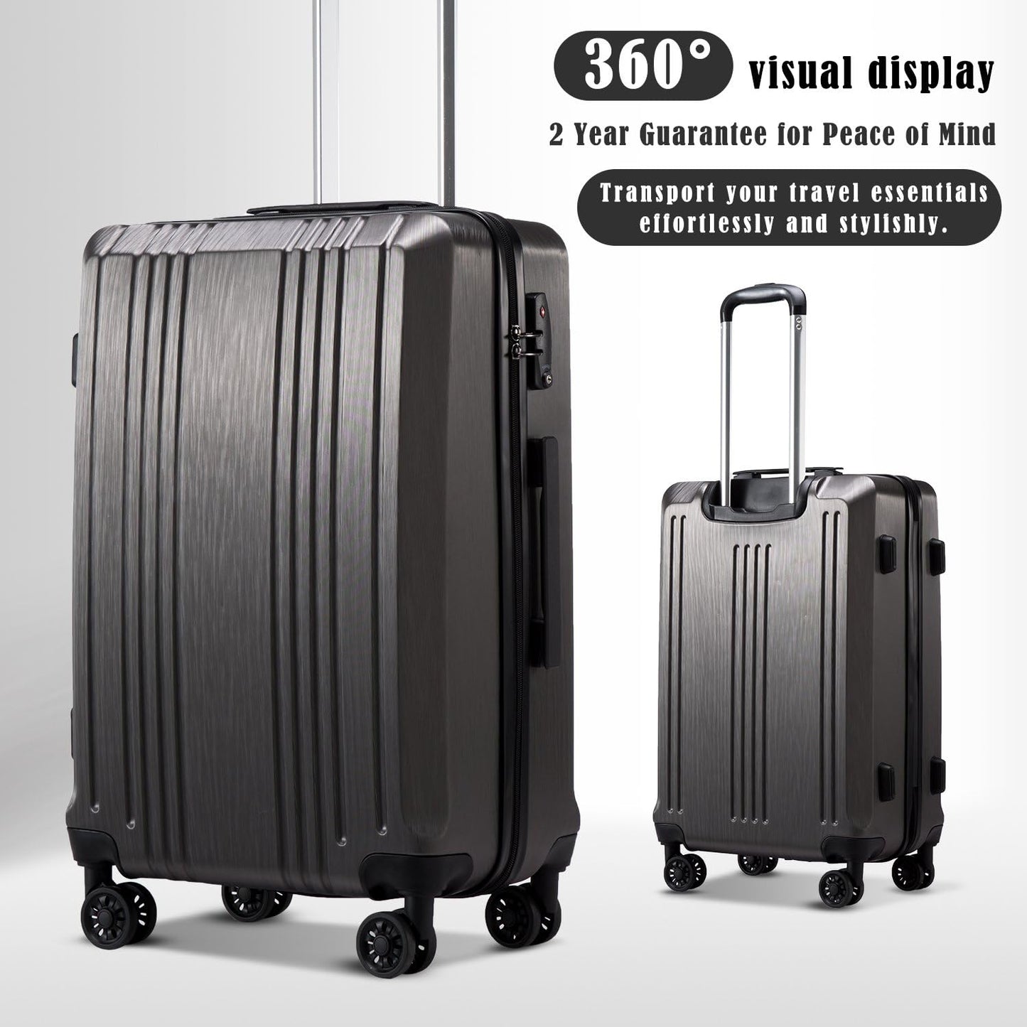 Coolife Luggage Suitcase PC+ABS with TSA Lock Spinner Carry on Hardshell Lightweight 20in 24in 28in (grey, L(28IN))