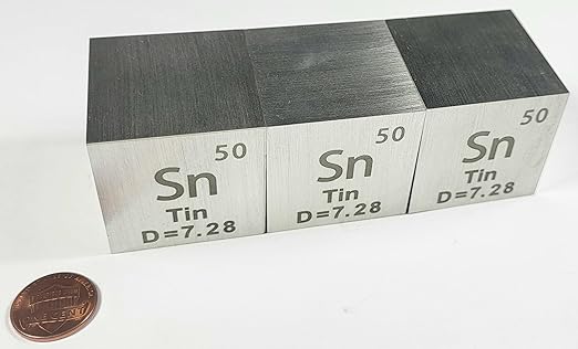 1.5" 38.1mm Tin Stannum Metal Cube Sn up to 99.9% Pure Periodic Table Element Engraved Density Collection Science Education Display Block Cube + Acrylic Case Box - 1PC