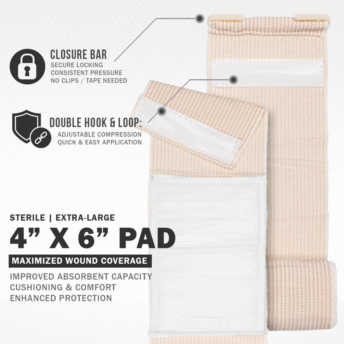 EVERLIT Mini 4 x 6 Inch Emergency Bandage Compression Trauma Pressure Wound Dressing Sterile Vacuum-Sealed for Bleeding Control, Gun Shot, Medical Kit, First Aid IFAK (10)