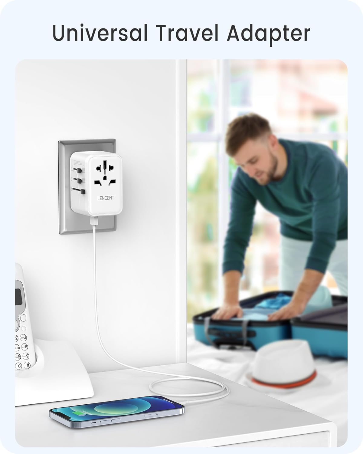 LENCENT Universal Travel Adapter, GaN III 65W International Charger with 2 USB Ports & 3 Type-C PD Fast Charging, Worldwide Outlet Adaptor for iPhone,Laptops, Type A/C/G/I (USA/UK/EU/AUS)