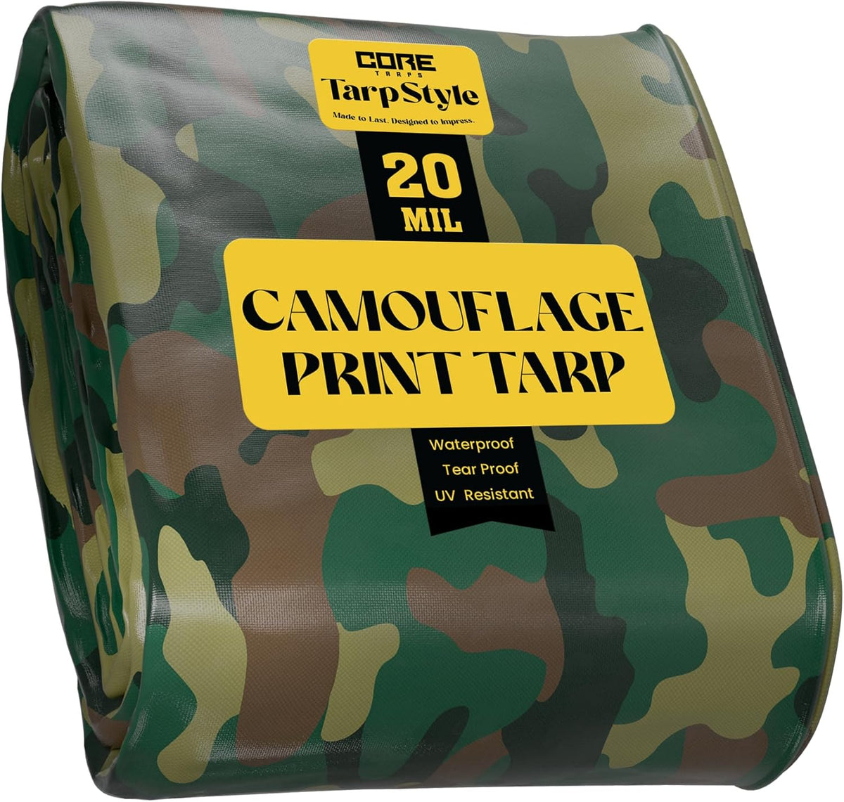 Core Tarps Extreme Heavy Duty 20 Mil Tarp Cover, Waterproof, UV Resistant, Rip and Tear Proof, Poly Tarpaulin with Reinforced Edges for Roof, Camping, Patio, Pool, Boat (Camouflage/Green 20′ X 40′)