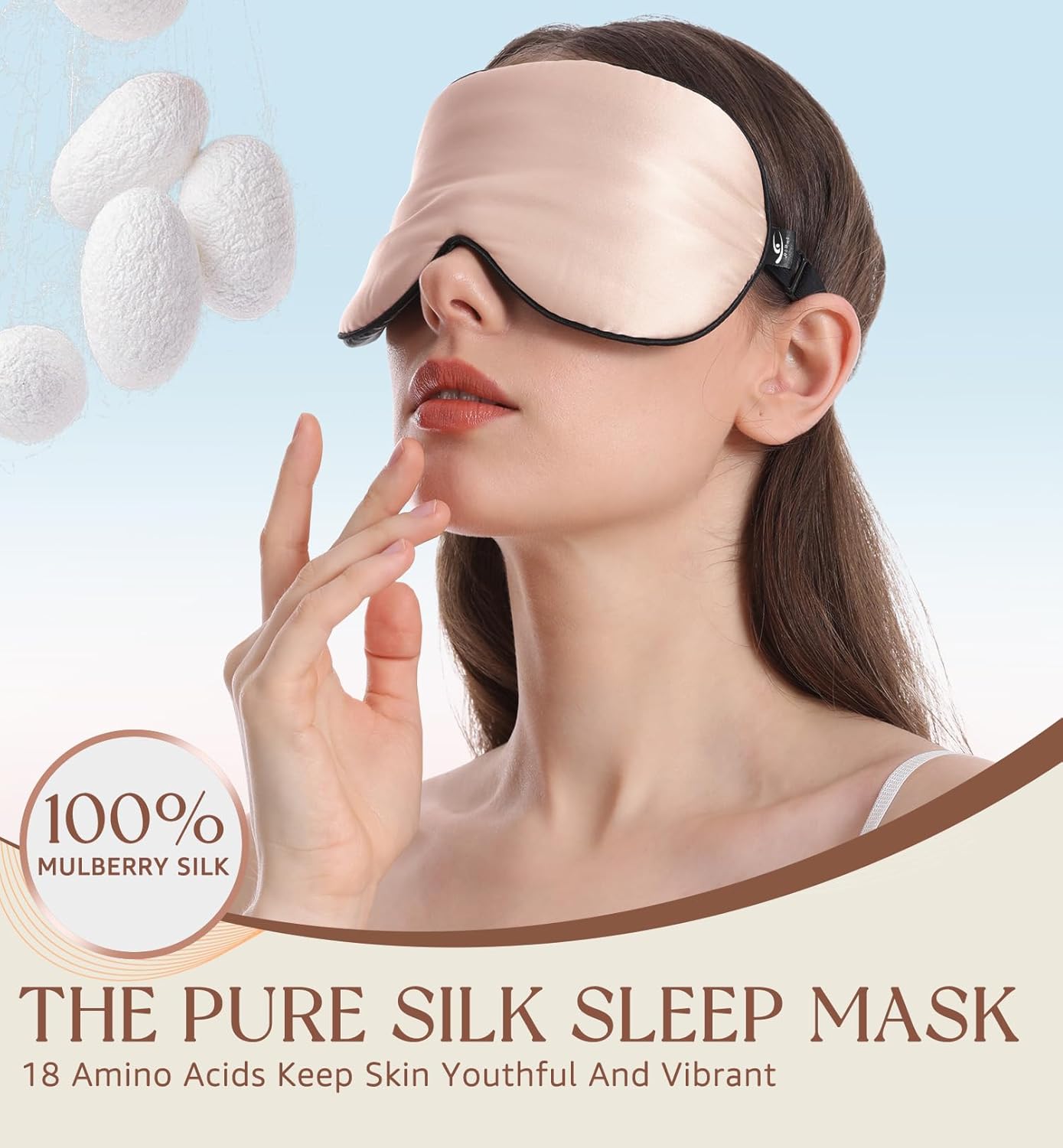 HiRui Silk Sleep Mask, 100% Natural Mulberry Silk of Double-Sided & Inner-Filling, Ultra-Smooth Soft, Adjustable Strap, Blocks Light for Night Sleeping, Travel, Office Naps (Pink)