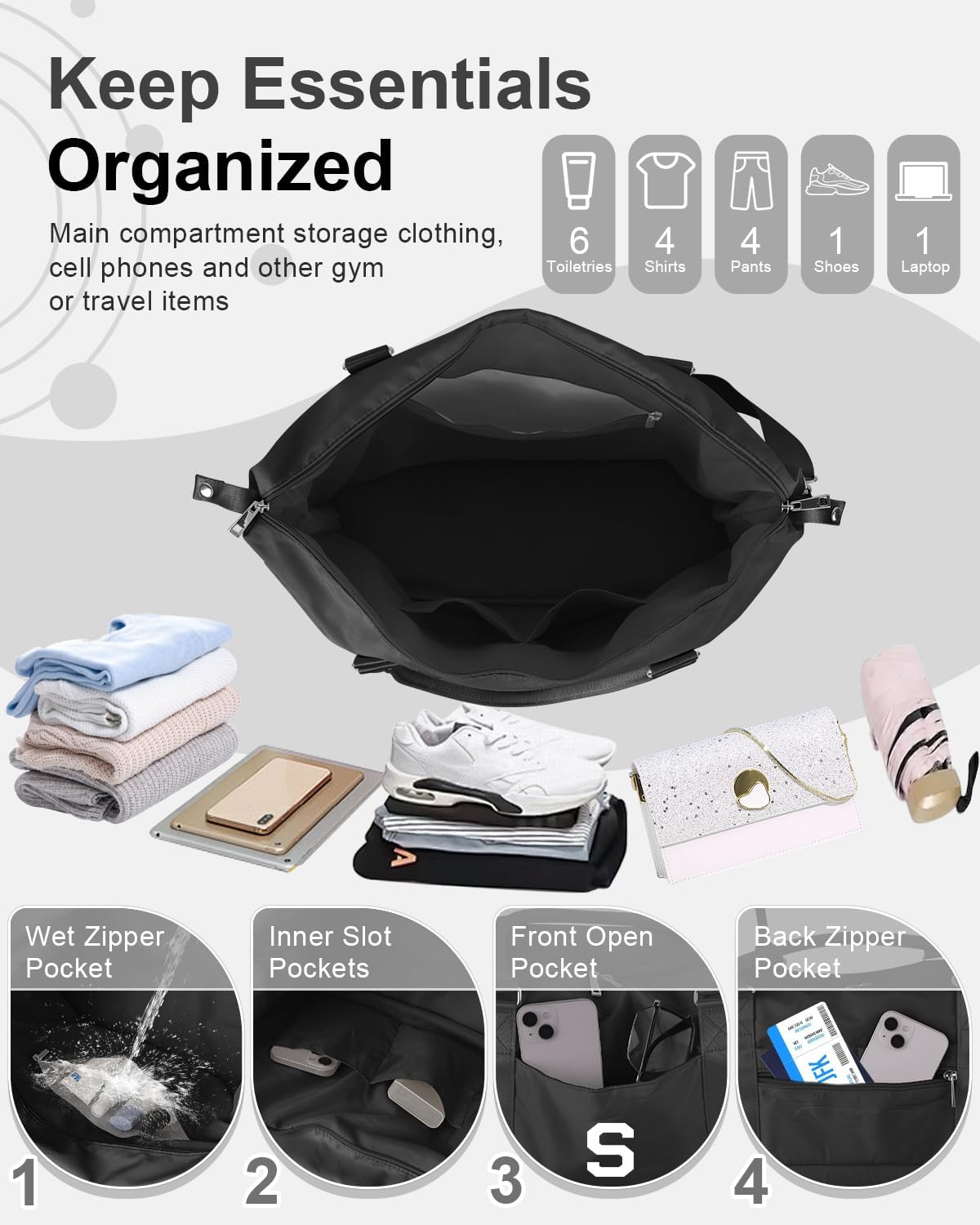 Initial Travel Duffel Bag Sports Gym Bag for Boys Teen Birthday Gifts,Black Personalized Weekender Bag Carry On Tote Bags for Men,Waterproof Overnight Luggage Bag Airplane Travel Essentials(Letter S)